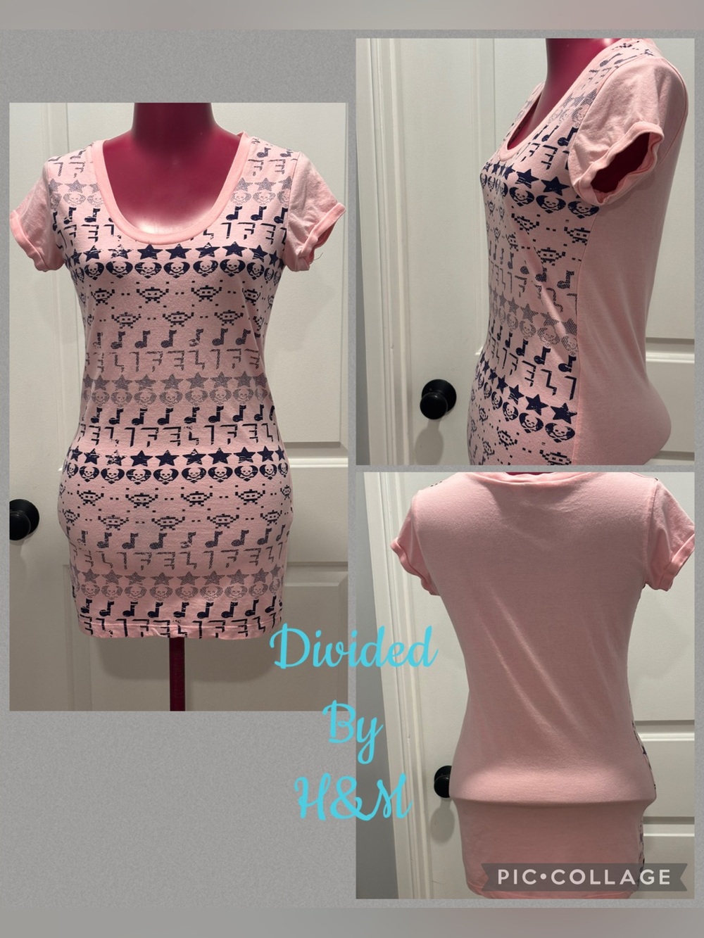 H&M Pink Graphic long style T-Shirt size 8